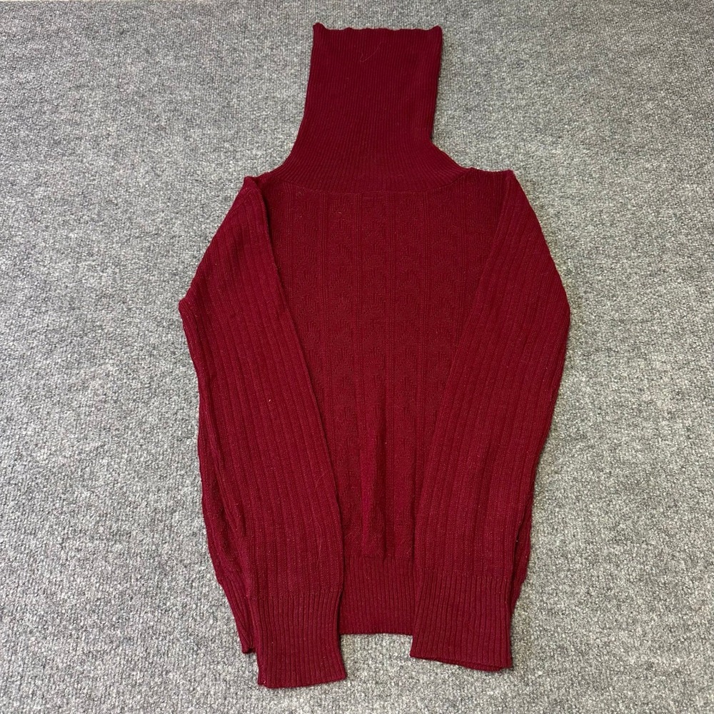 Roses Turtleneck Sweater Womens Size S Burgundy Red Ribbed Knit Long Sleeve